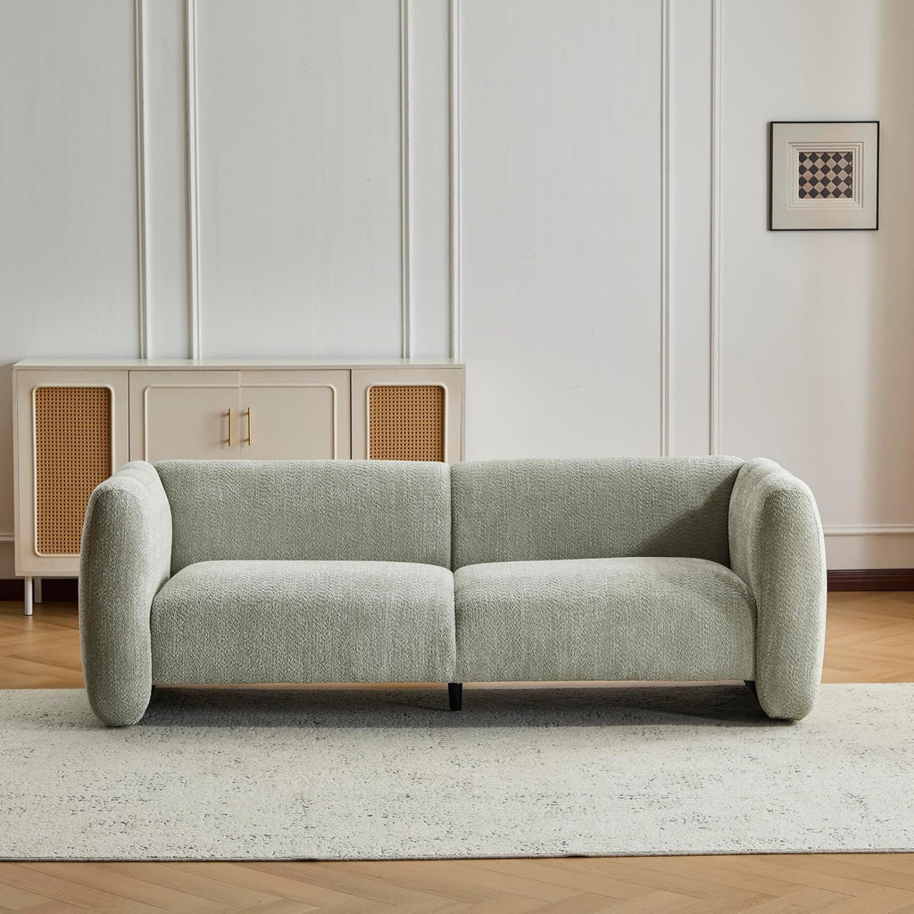 Christopher Knight Home Ahri 83'' Wood Frame Lounge Sofa Couch with Wave Design, Soft Seating 3-Seater Sofa with Armrests, Comfy Chenille Upholstered Home Sofa for Living Room, Light Green