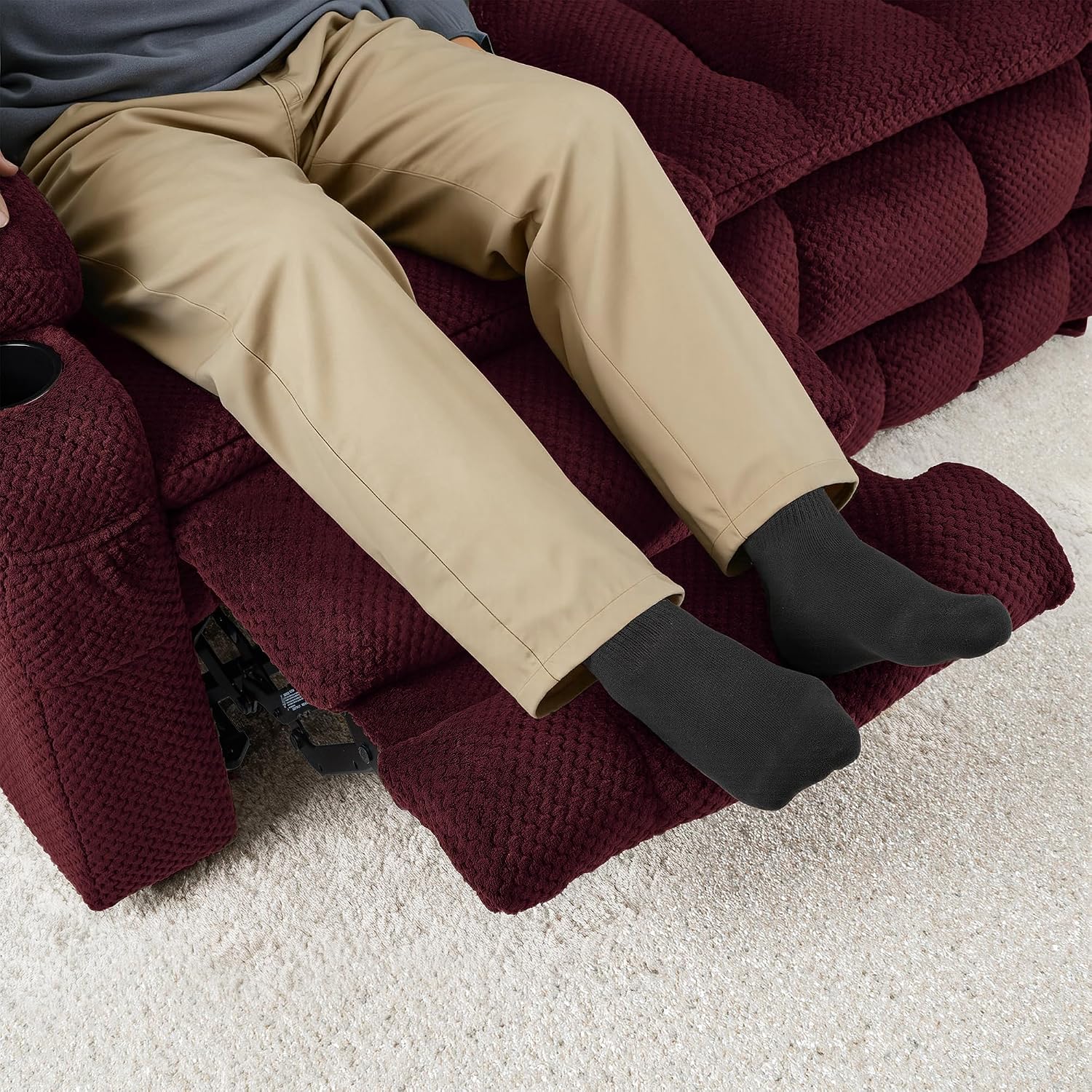 MCombo 80.7' W 3 Seater Power Reclining Sofa with Heat and Vibration Massage, Zero Gravity Recliner Sofa Couch for Living Room, Fabric 6316M3 (Burgundy, 3-Seater)