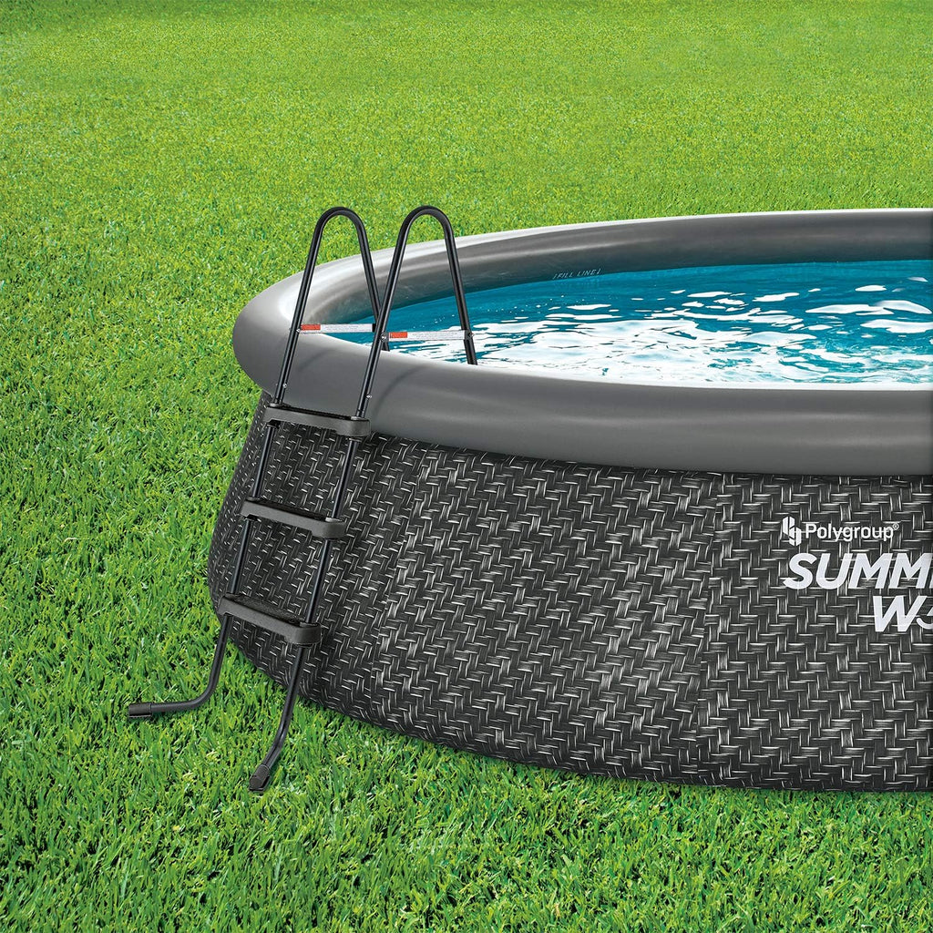 Summer Waves 14' x 36' Quick Set Inflatable Ring Above Ground Outdoor Swimming Pool with RX600 GFCI Filter Pump and Ladder, Dark Wicker