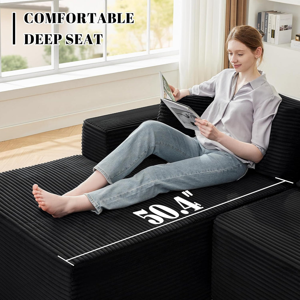 Mangodan 110' Cloud Sectional Couch, Boneless Sofa for Living Room, Modular Sectional Sofa with Deep Seat, Comfy Fluffy Couch with L-Shaped Chaise, No Assembly Required (Left-Facing Chaise, Black)
