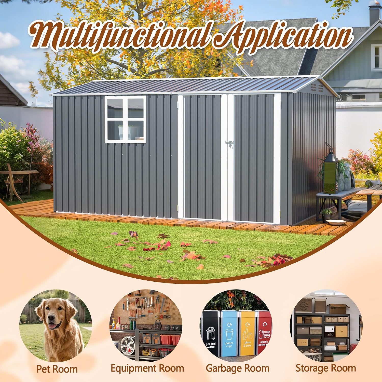 8X12 FT Outdoor Storage Shed,Metal Shed with Window,Floor Frame & Lockable Door,Garden Tool House with Vents & Sloped Roof,Waterproof Outside Storage Building for Backyard, Patio