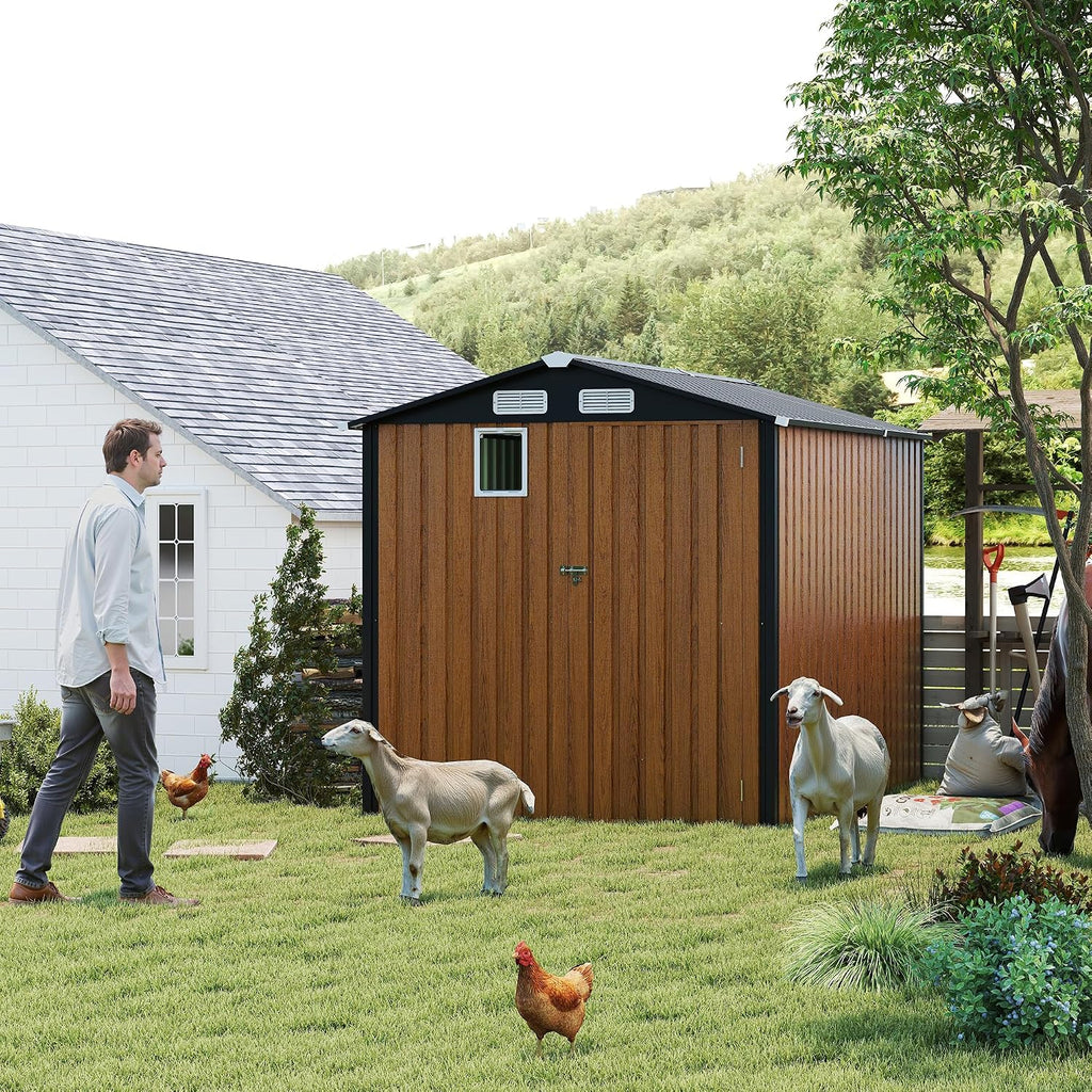 6x8FT Metal Storage Shed - Yellow Outdoor Shed with Lockable Doors, Compact Garden Shed for Backyard/Patio, Sheds & Outdoor Storage with Vents & Clear Window