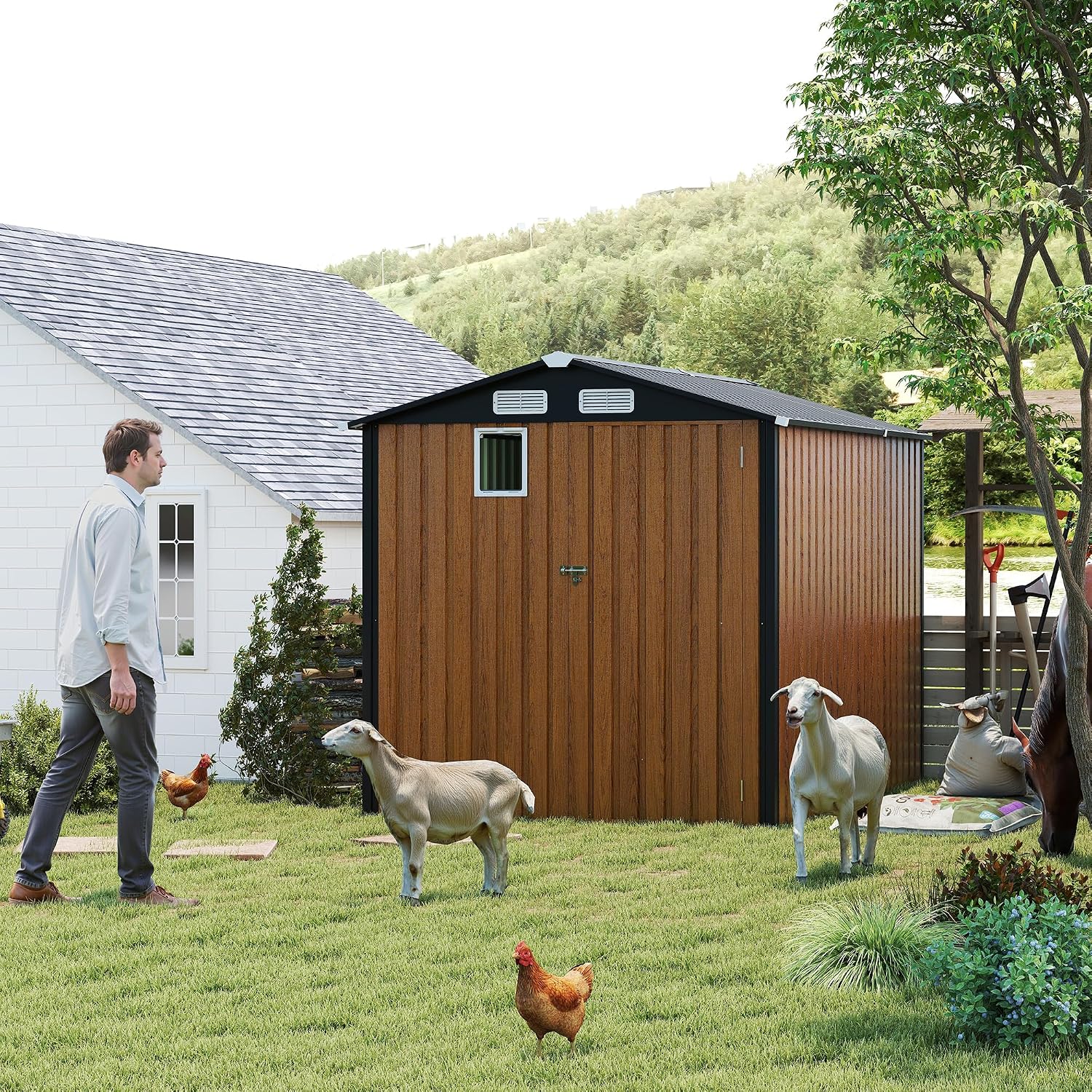 6x8FT Metal Storage Shed - Yellow Outdoor Shed with Lockable Doors, Compact Garden Shed for Backyard/Patio, Sheds & Outdoor Storage with Vents & Clear Window