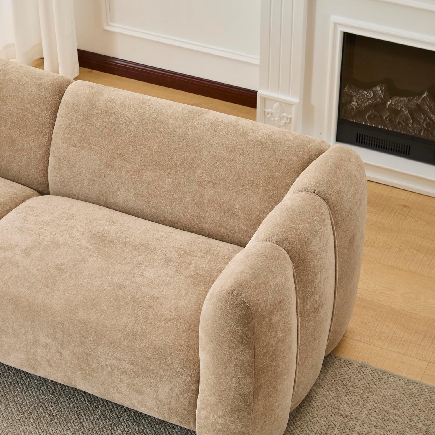 Christopher Knight Home Ahri 83'' Wood Frame Lounge Sofa Couch with Wave Design, Soft Seating 3-Seater Sofa with Armrests, Comfy Velvet Upholstered Home Sofa for Living Room and Office, Camel