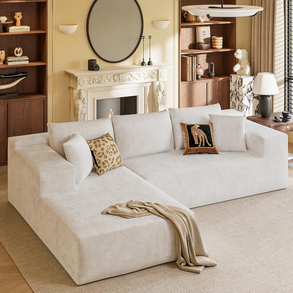 YESHOMY Boneless Couches for Living Room, 108' Sectional Modular Sectional Sofa with Deep Seat, Cloud Comfy Couch with L-Shape Chaise, Easy Assembly (Chenille, Pearl Cream)