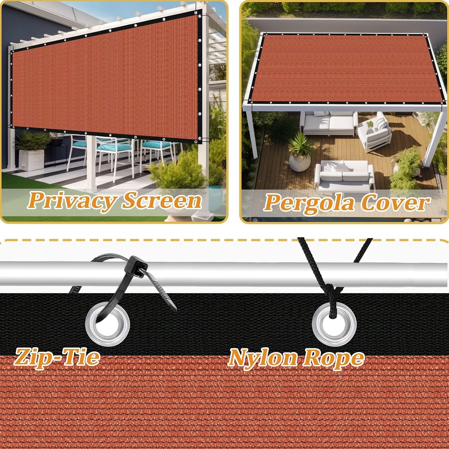 Shade&Beyond Customized Size 90% Sun Shade Cloth with Grommets, 8' X 14' Pergola Shade Cover Canopy, Mesh Tarp Sun Screens for Patio, Outdoor, Garden, Backyard GN05, Rust Red