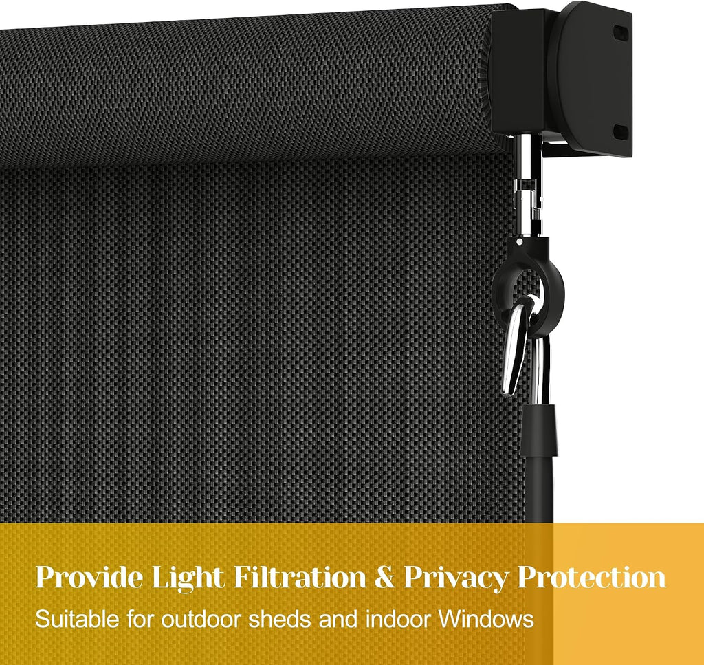 Outdoor Roller Shade (6'W X 6'H) 420GSM New Material with 95% UV Protection, Cordless Aluminum Patio Shade with Crank Handle, Outdoor Patio Blinds for Shading, Privacy Protection, Black