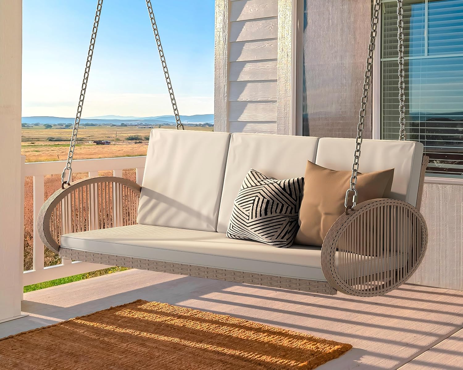 YITAHOME Hanging Porch Swing Chair Sits 3 People, Beige