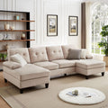 Sectional Couch for Living Room, Modern Linen Fibre U Shaped Sofa Couches with Double Chaise, Upholstered 4 Seater Sofa for Living Room, Apartment, Office, Beige