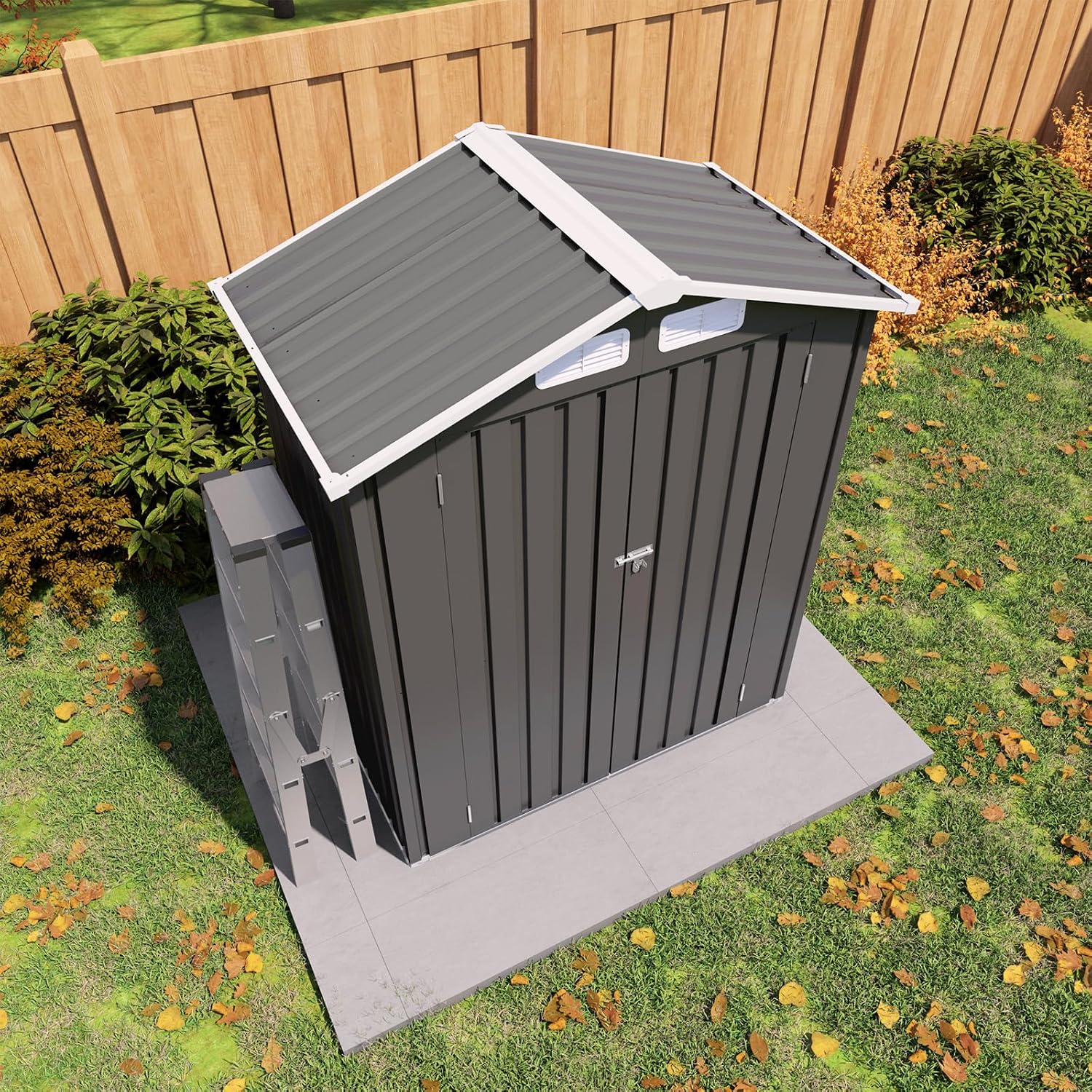 Outdoor Storage Shed 5 x 3 FT Metal Tool Shed with Peaked Roof, Compact Metal Garden Shed Anti-Corrosion Storage House with Lockable Door for Backyard, Patio, Sundries, Gray (Peaked roof)