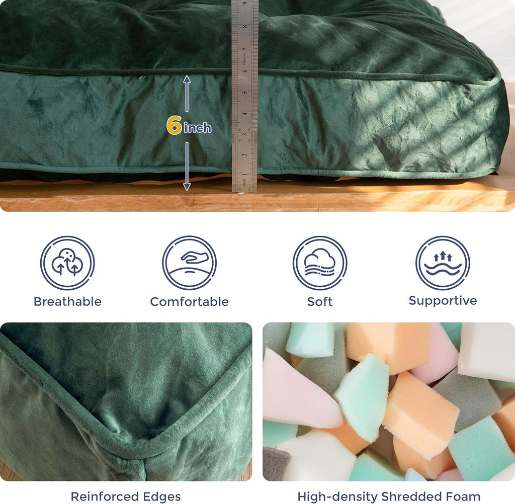 MAXYOYO 6' Futon Mattress Full Size, Velvet Thick Futons Sofa Couch, Versatile Floor Mattress for Adults (Frame Not Included), Green