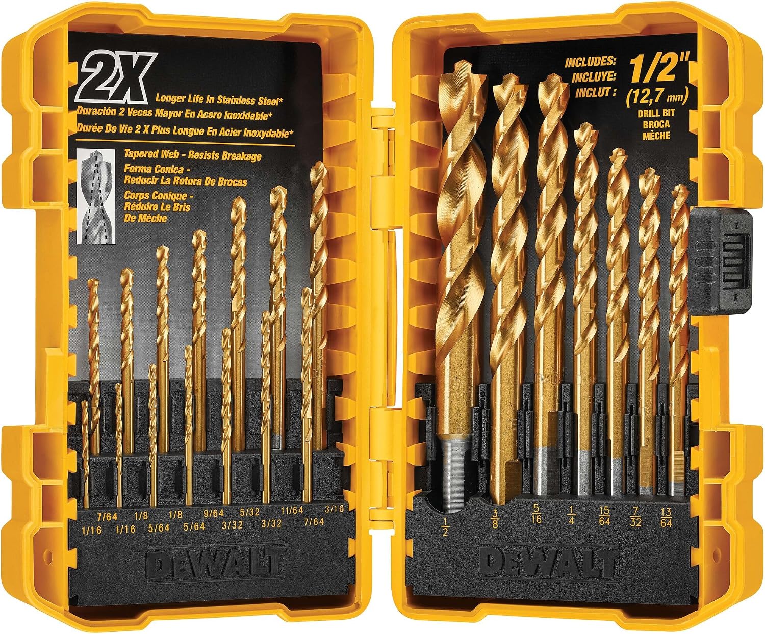 DEWALT Titanium Nitride Coated Drill Bit Set, Pilot Point, 21-Piece (DW1361), Pack of 5