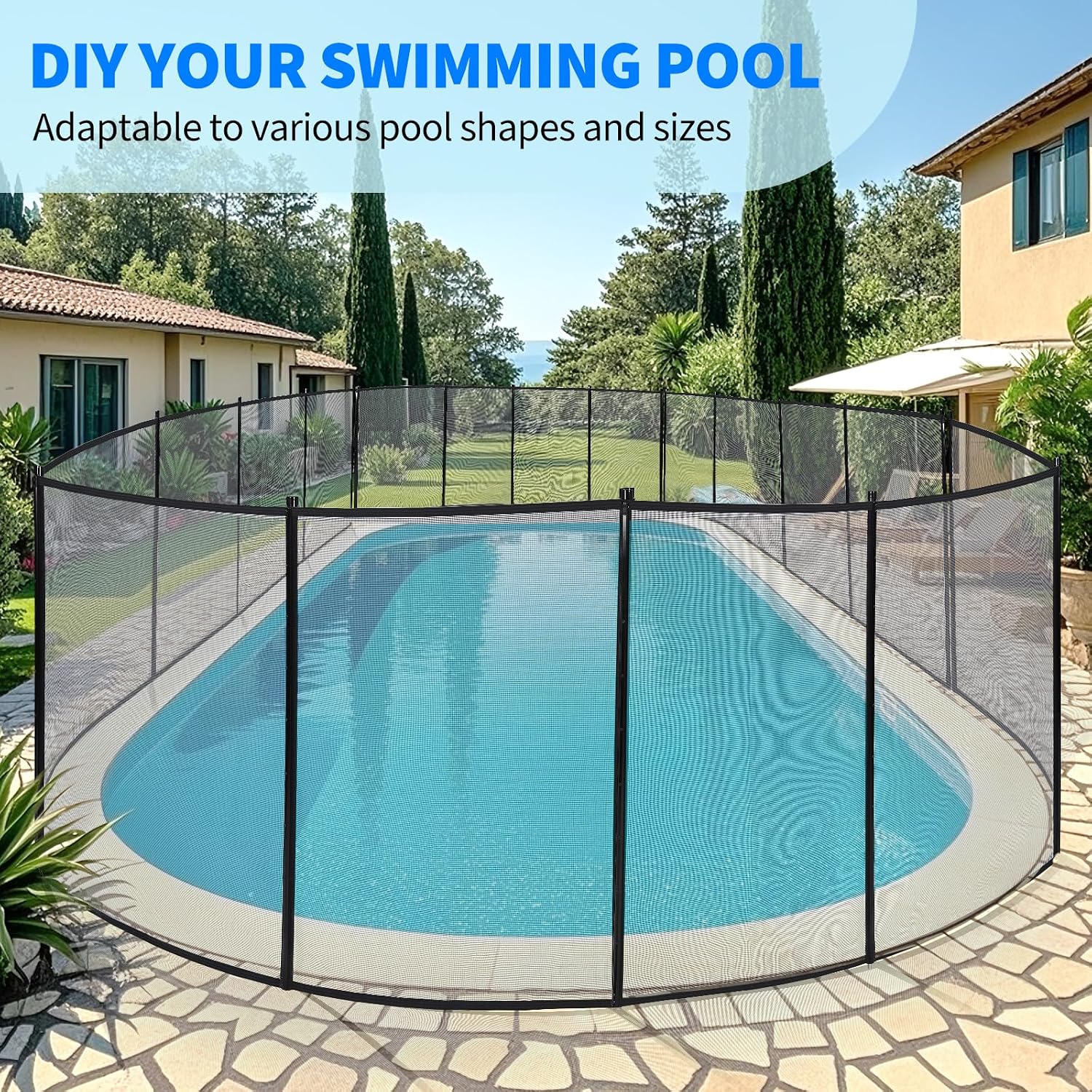 GarveeLife Pool Fence 4 ft x 12 ft, 320GSM Teslin Mesh with Stainless Steel Frame for Inground/Above Ground Pools, Swimming Pool Fence for Backyard Garden Pool Safety