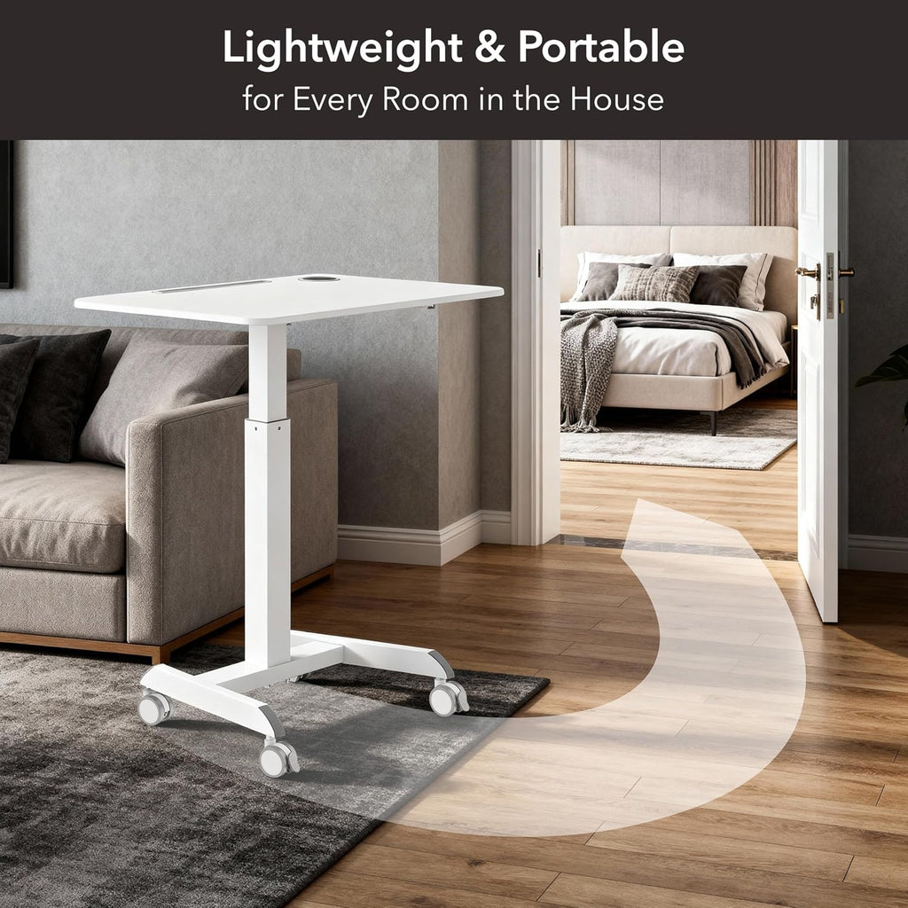 Mount-It! Laptop Cart Rolling Desk Adjustable Height with 28.5' x 22' Tabletop, Ergonomic Sit-Stand Workstation on Wheels Portable for Home Office, Dorm, Classroom, White