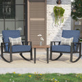 Outdoor Patio Rocking Chairs Set of 2, 3 Pieces Patio Porch Furniture Set with 6' Thick Cushions, Outdoor Bistro Set with Coffee Table,Blue
