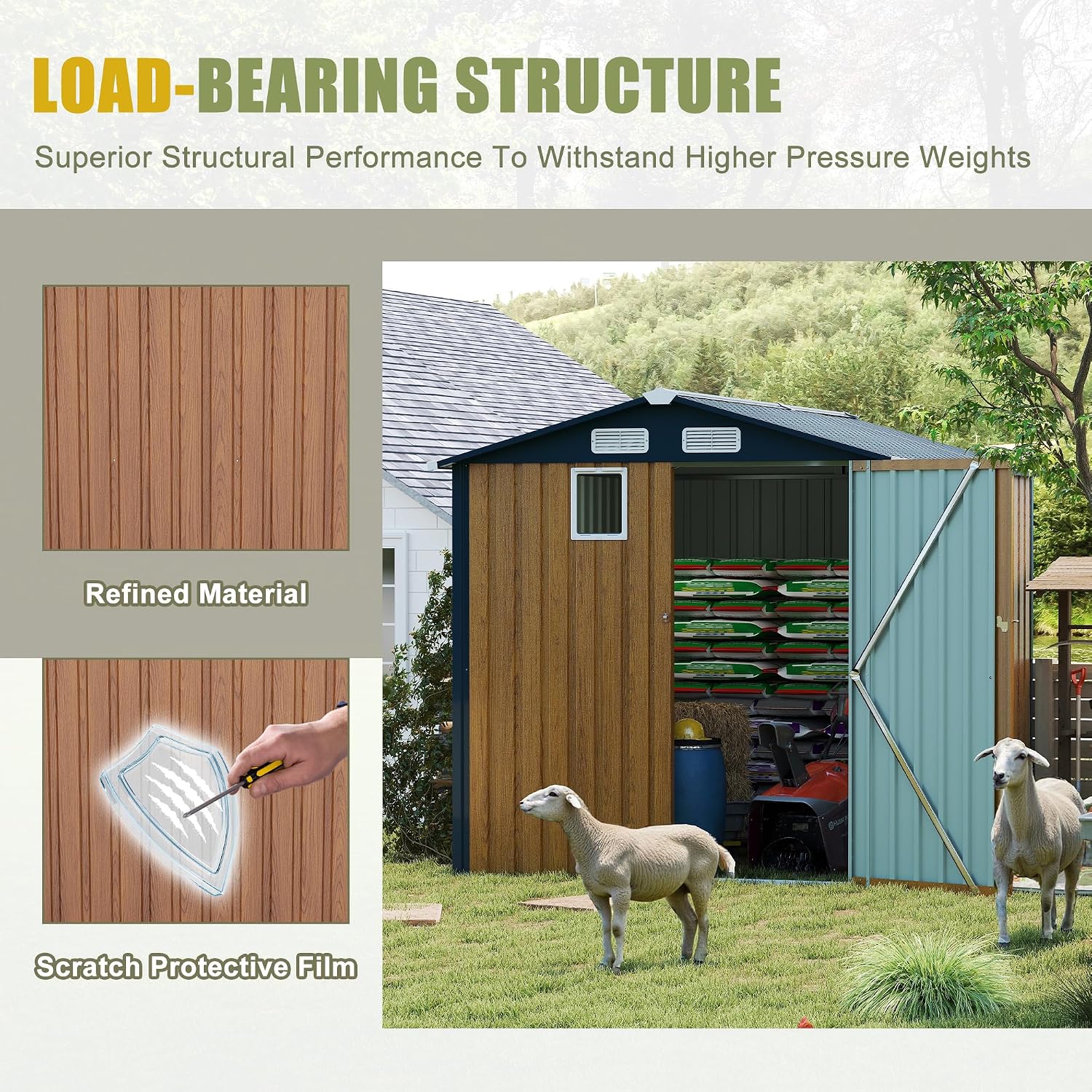6x8FT Metal Storage Shed - Yellow Outdoor Shed with Lockable Doors, Compact Garden Shed for Backyard/Patio, Sheds & Outdoor Storage with Vents & Clear Window