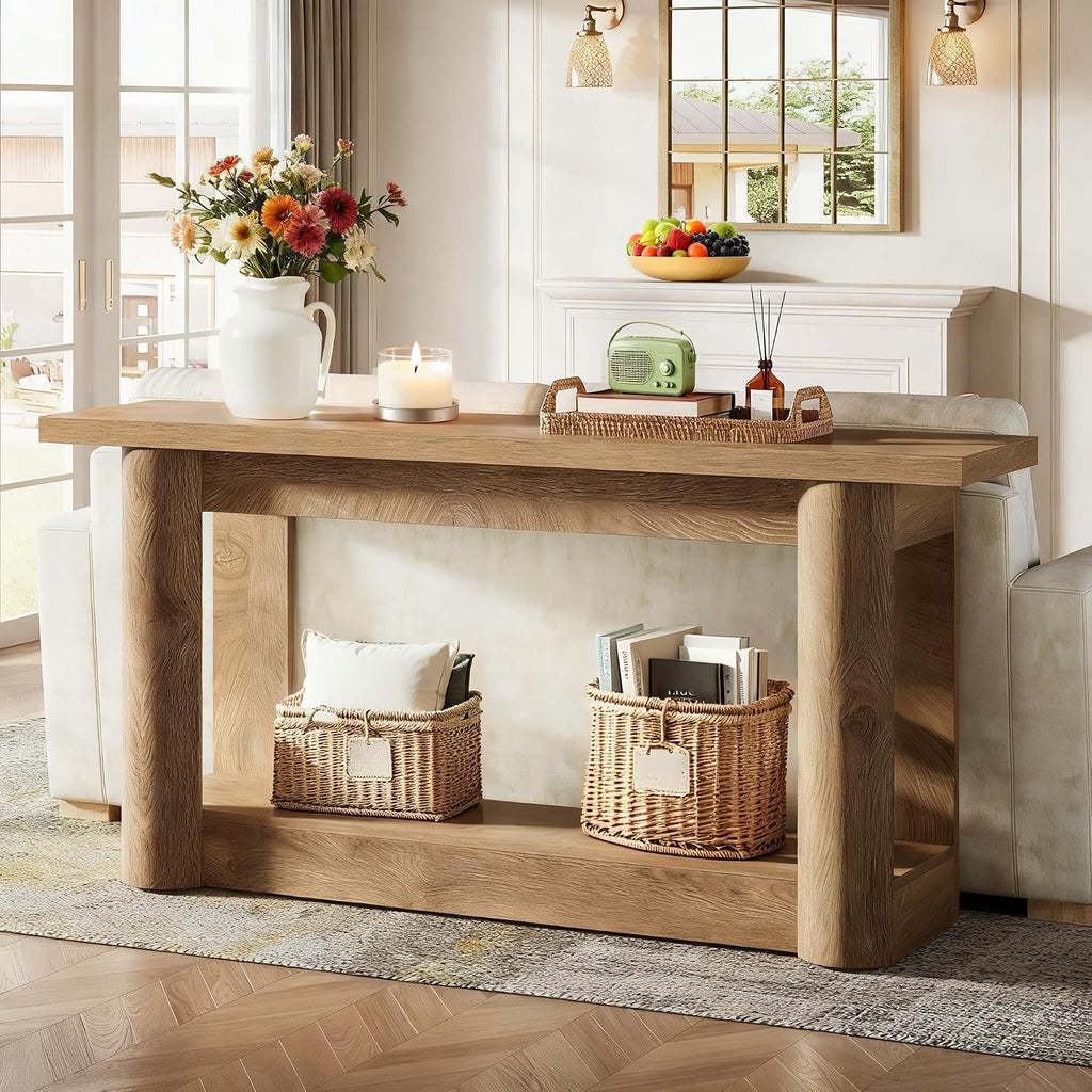 Tribesigns 63' Narrow Console Table, 2-Tier Storage Long Entryway Table, Sofa Foyer Furniture for Living Room, Entrance, Hallway, Light Brown