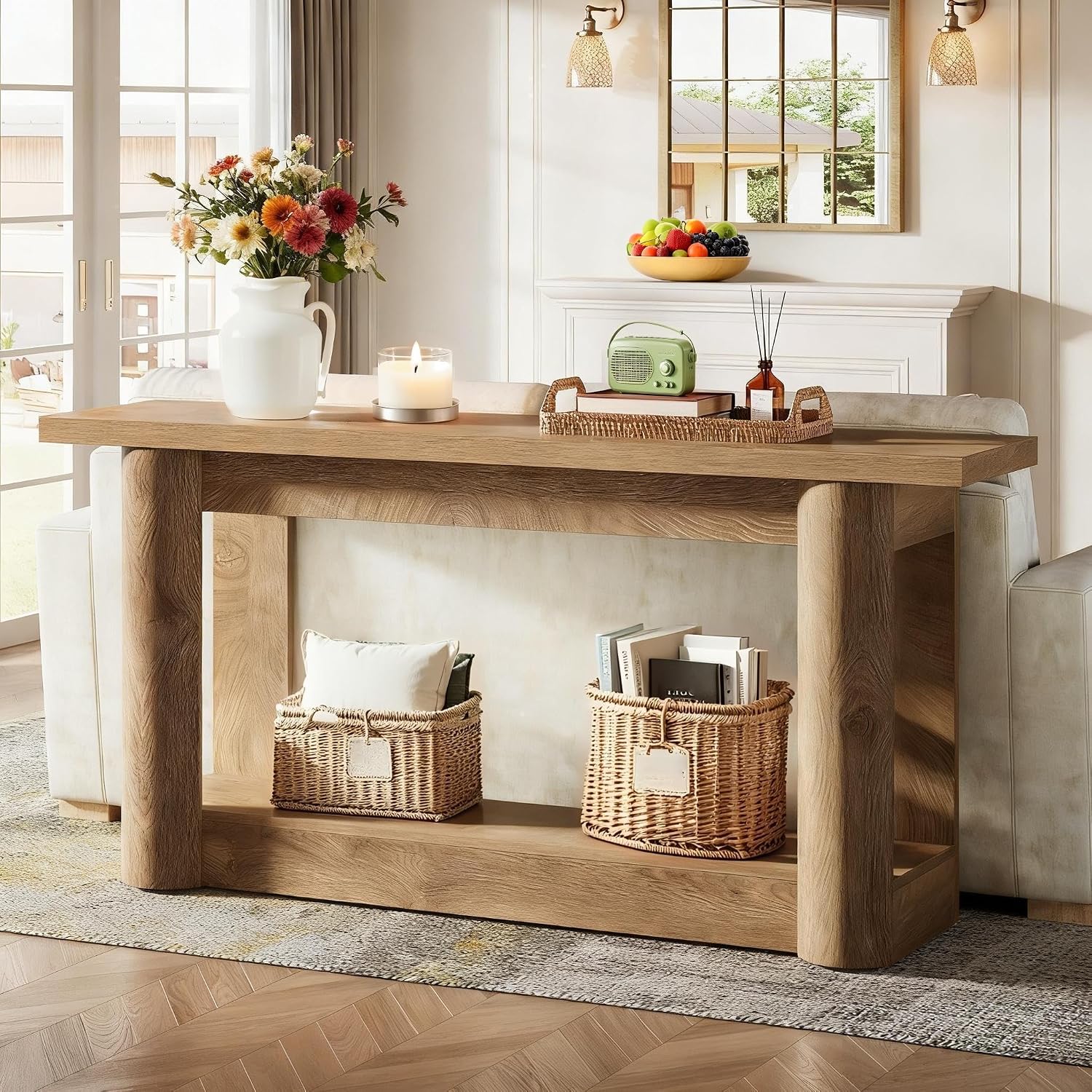 Tribesigns 63' Narrow Console Table, 2-Tier Storage Long Entryway Table, Sofa Foyer Furniture for Living Room, Entrance, Hallway, Light Brown