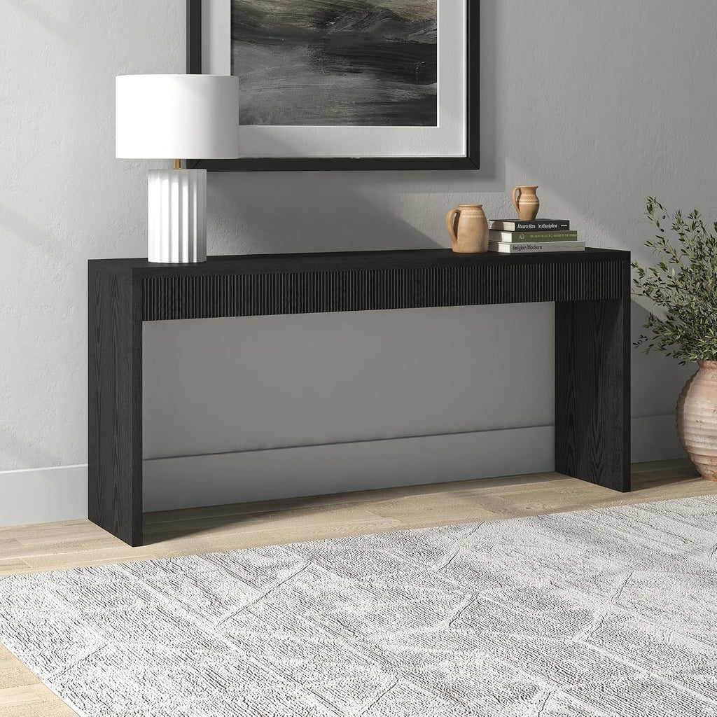 Henn&Hart 64' Rectangular Fluted Console Table, Ribbed Entryway Table, Sofa Table for Entryway, Living Room, Couch, Hallway, or Office, Natural Black
