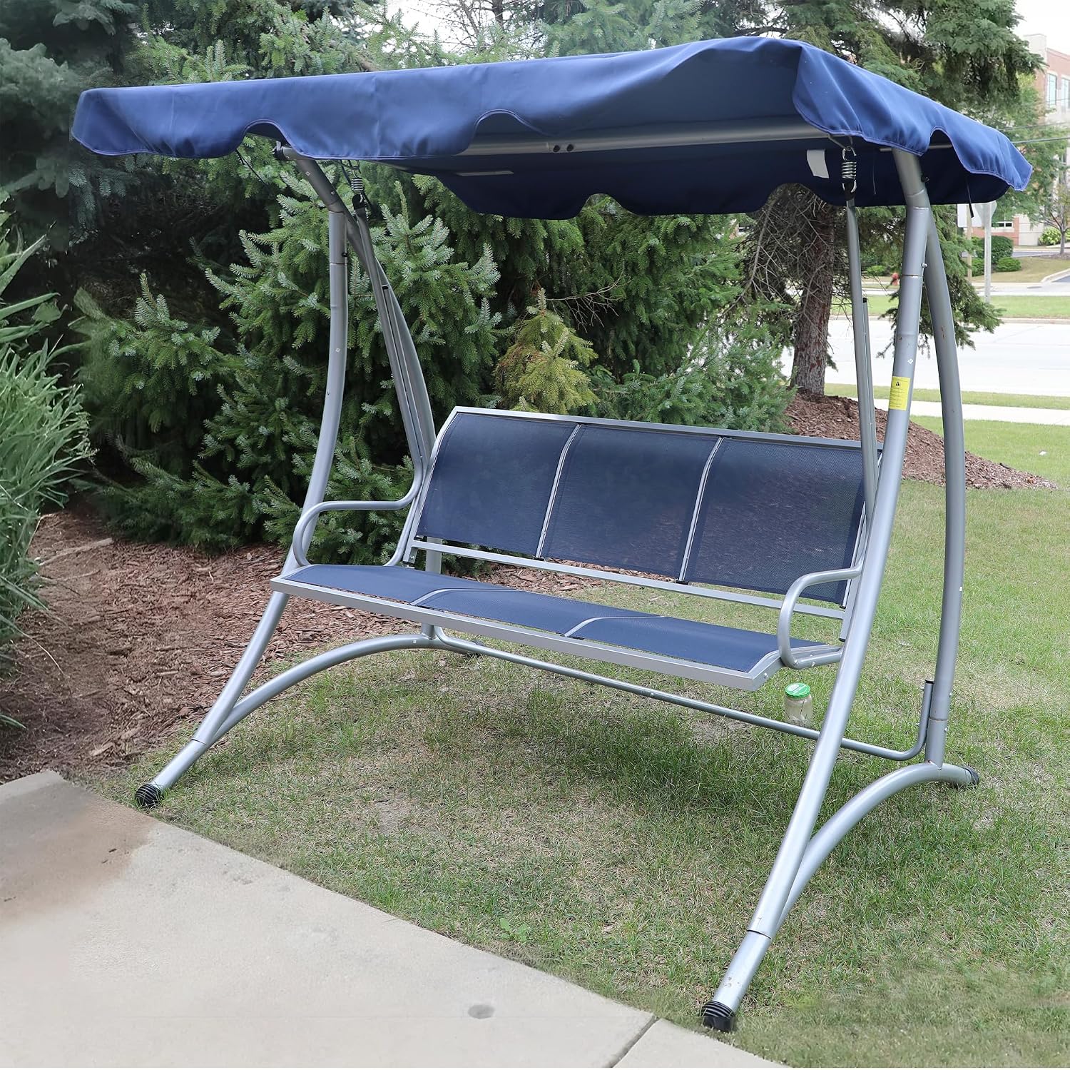 Outsunny 3-Seat Outdoor Porch Swing Chair, Patio Swing Glider with Adjustable Canopy, Breathable Seat, and Steel Frame for Garden, Poolside, Backyard, Blue