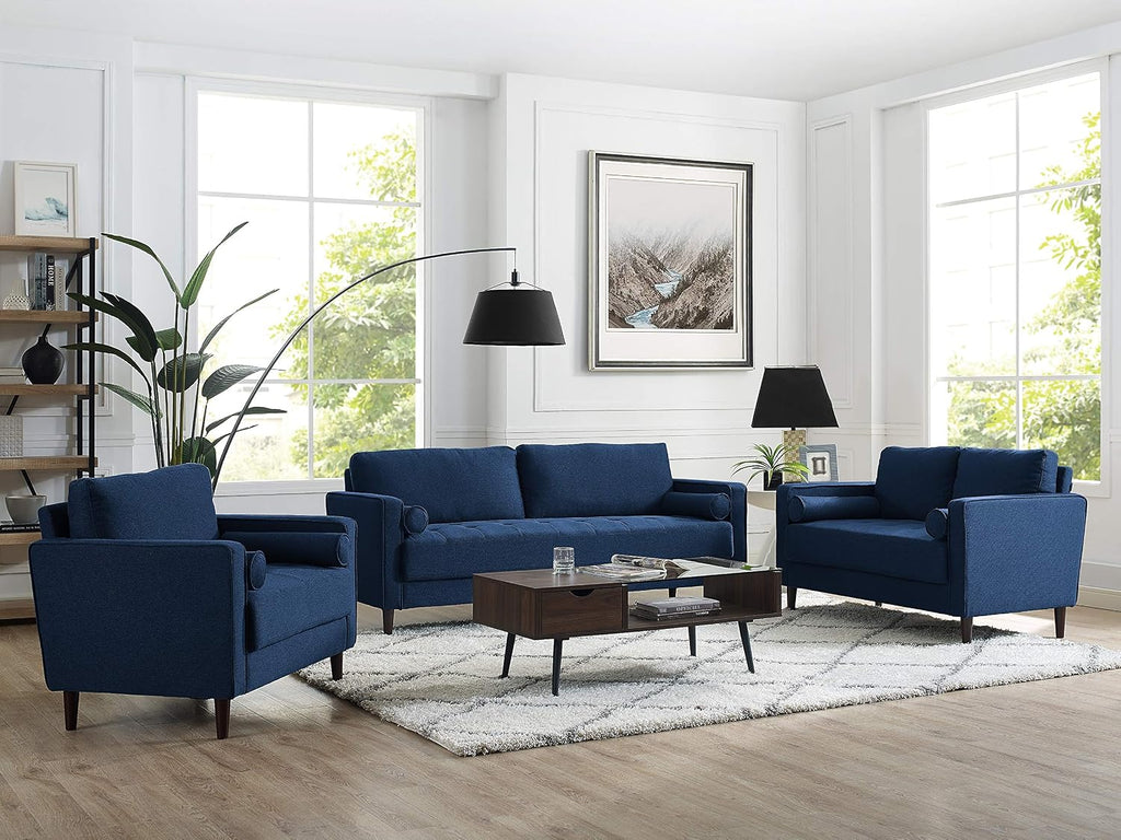 Studio Living® Lexington 52.4' Loveseat, Mid-Century Modern, Pocket Coil Comfort, Easy Assembly, Woven Fabric, Navy Blue