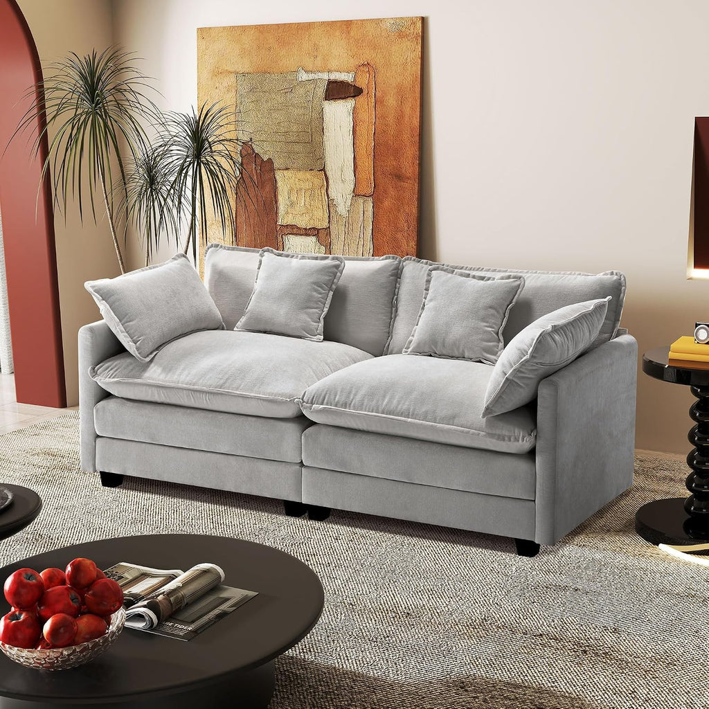 77.6' Modular Sectional Sofa,Loveseat Couch for Living Room, Modern Deep Seat Sofa 2 Seater Chenille Fabric Comfy Cloud Couches with Throw Pillows for Apartment,Small Spaces