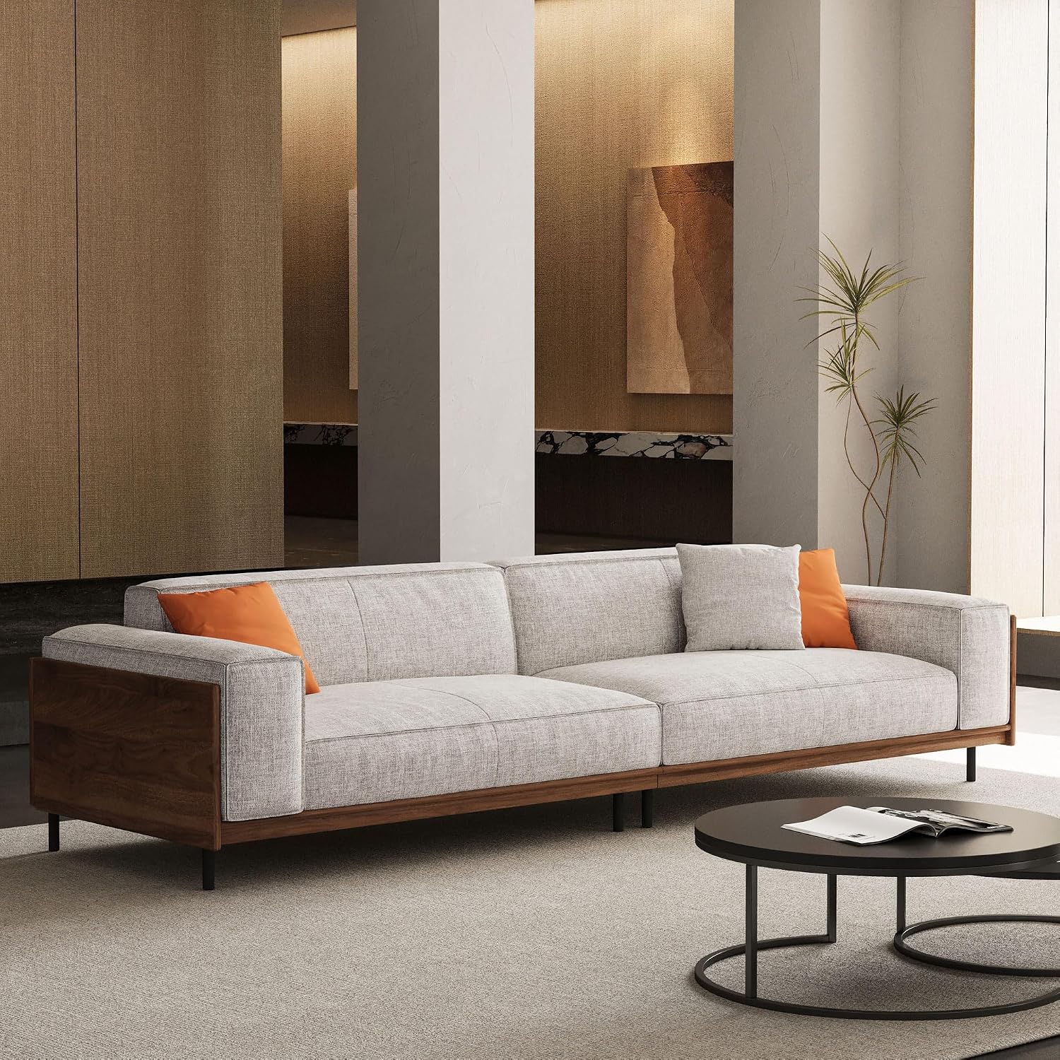 Modern 4-Seater Upholstered Fabric Sofa for Living Room –111.81 inch Comfortable Timecloud Couch with Wood Frame and Metal Legs, Easy Assembly, Ideal for Office, or Living Room, Gray