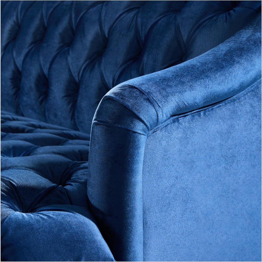 Wine Red Modern Velvet Loveseat Sofa Couch, 73' Mid - Century Tufted Upholstered Small Love Seat Couch, Curved High Back 3-Seats Couches for Compact Space, Living Room, Apartment (Dark Blue)