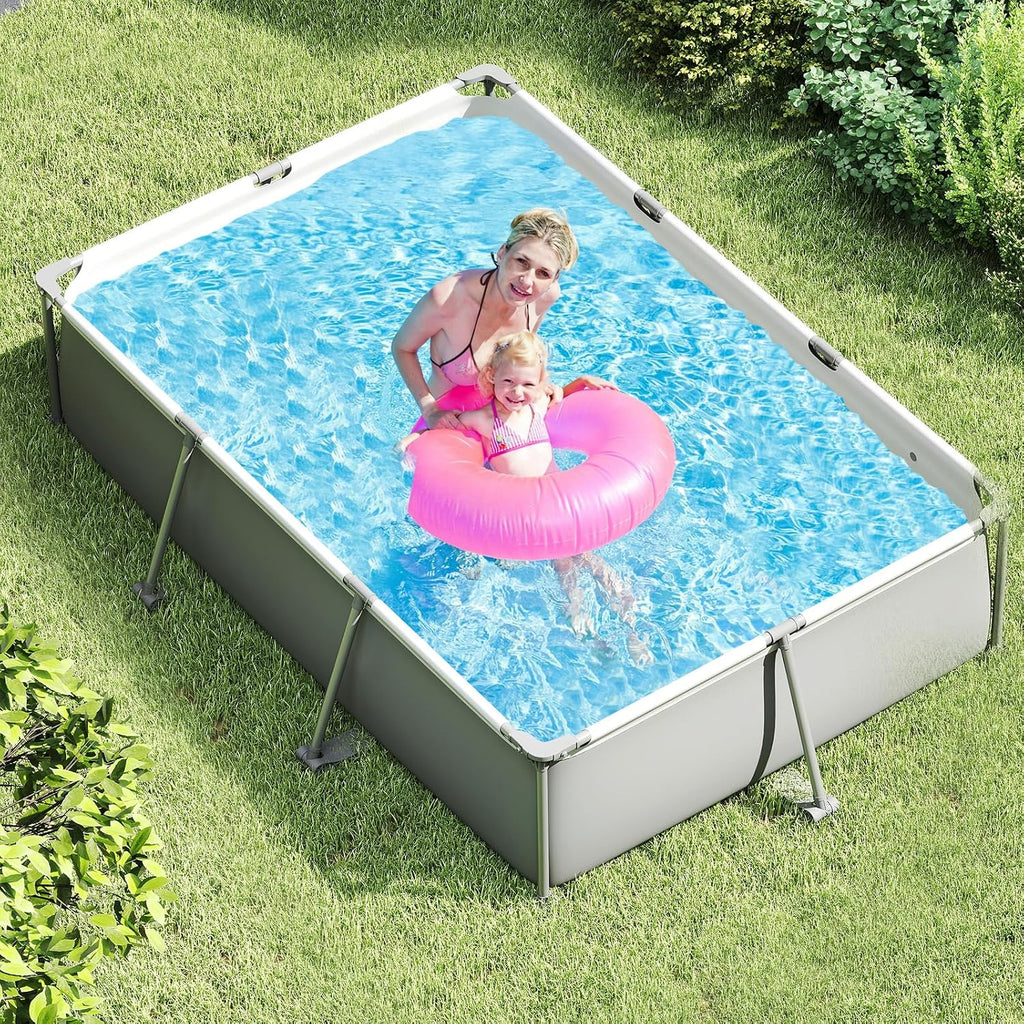 Moccha 10' x 6.8' Rectangle Above Ground Pool, Metal Frame Family Pool Set with PVC Fabric, 3 Stoppers, Drainage Valve Connector, Outdoor Backyard Swimming Pool, 978 Gallons of Water