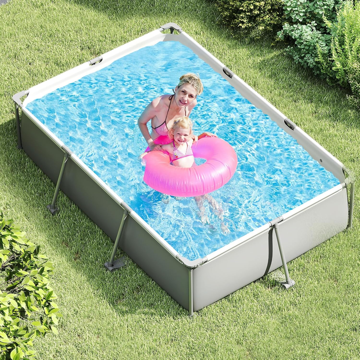 Moccha 10' x 6.8' Rectangle Above Ground Pool, Metal Frame Family Pool Set with PVC Fabric, 3 Stoppers, Drainage Valve Connector, Outdoor Backyard Swimming Pool, 978 Gallons of Water