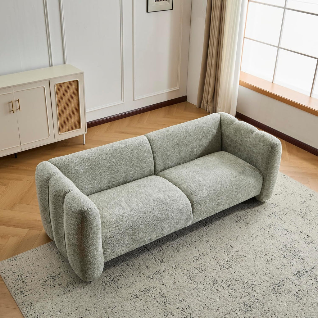 Christopher Knight Home Ahri 83'' Wood Frame Lounge Sofa Couch with Wave Design, Soft Seating 3-Seater Sofa with Armrests, Comfy Chenille Upholstered Home Sofa for Living Room, Light Green