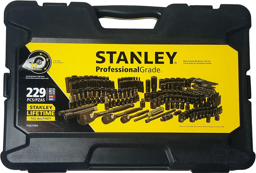 STANLEY Professional Grade Black Chrome New Mechanics Tool Set (Socket Set-229 Pieces)