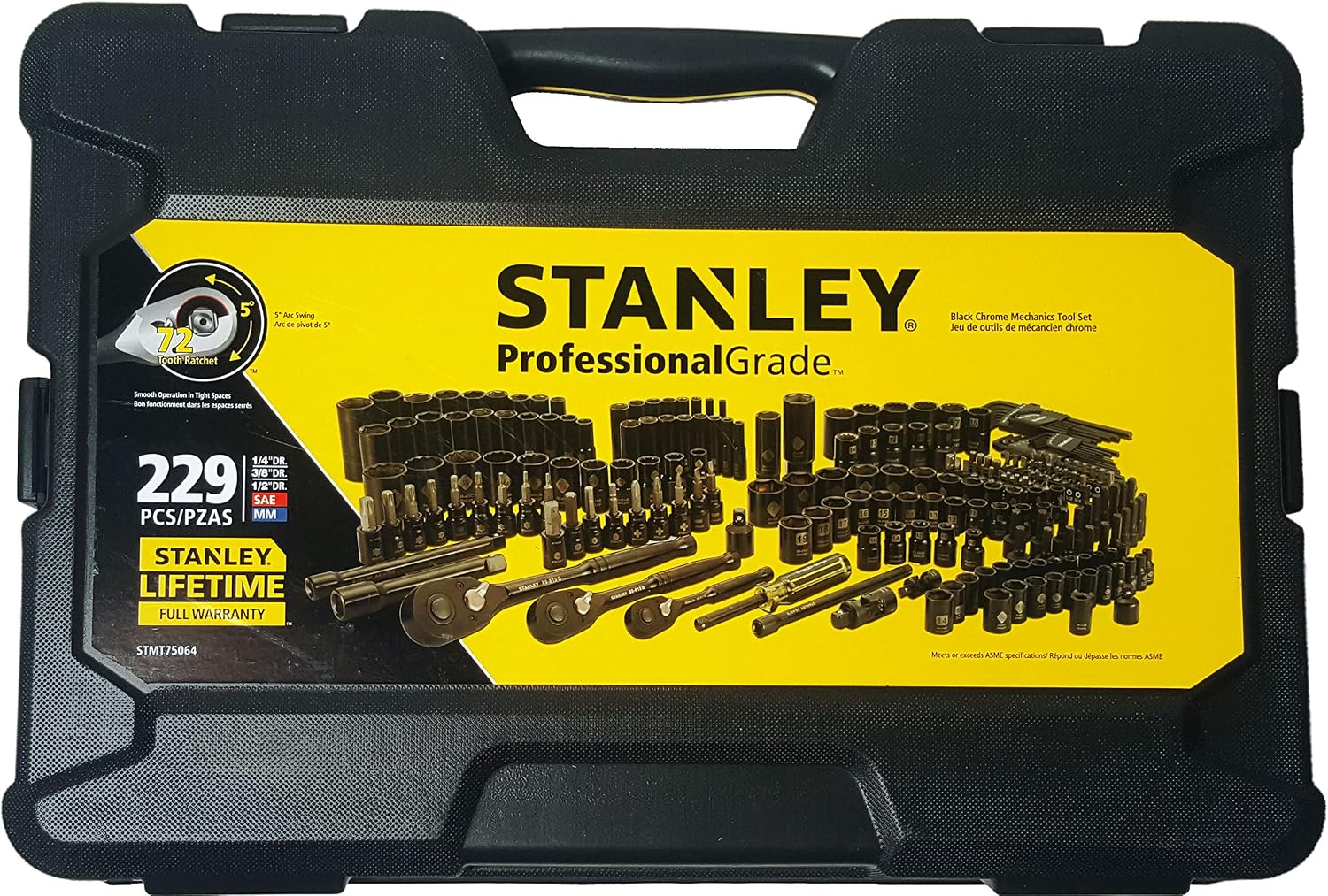 STANLEY Professional Grade Black Chrome New Mechanics Tool Set (Socket Set-229 Pieces)