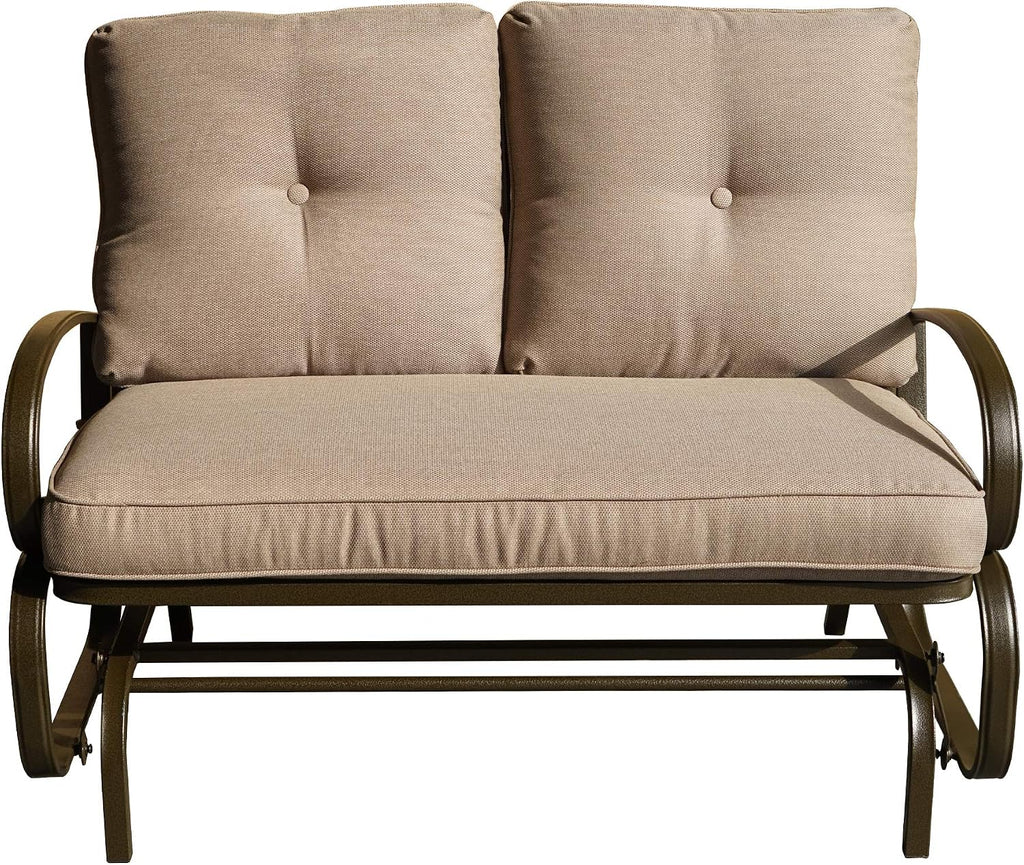 Kozyard Cozy Patio Glider Bench - Outdoor Rocking Loveseat with Sturdy Frame and Cushioned Seats for Patio, Yard - Rocker Swing with Outdoor Seating, Perfect for Porch Outdoo (Beige)