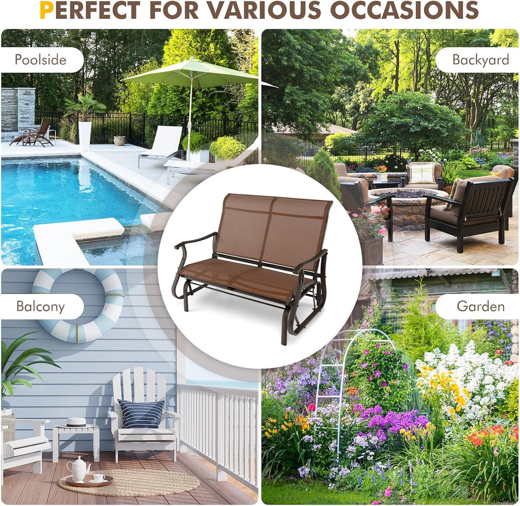 Giantex Outdoor Glider Bench Chair - Extra-Large 2 Person Loveseat with Breathable Fabric, Steel Frame, 660lbs Weight Capacity Swing Chair for Lawn, Yard, Poolside, Garden, Patio Swing Glider Chair