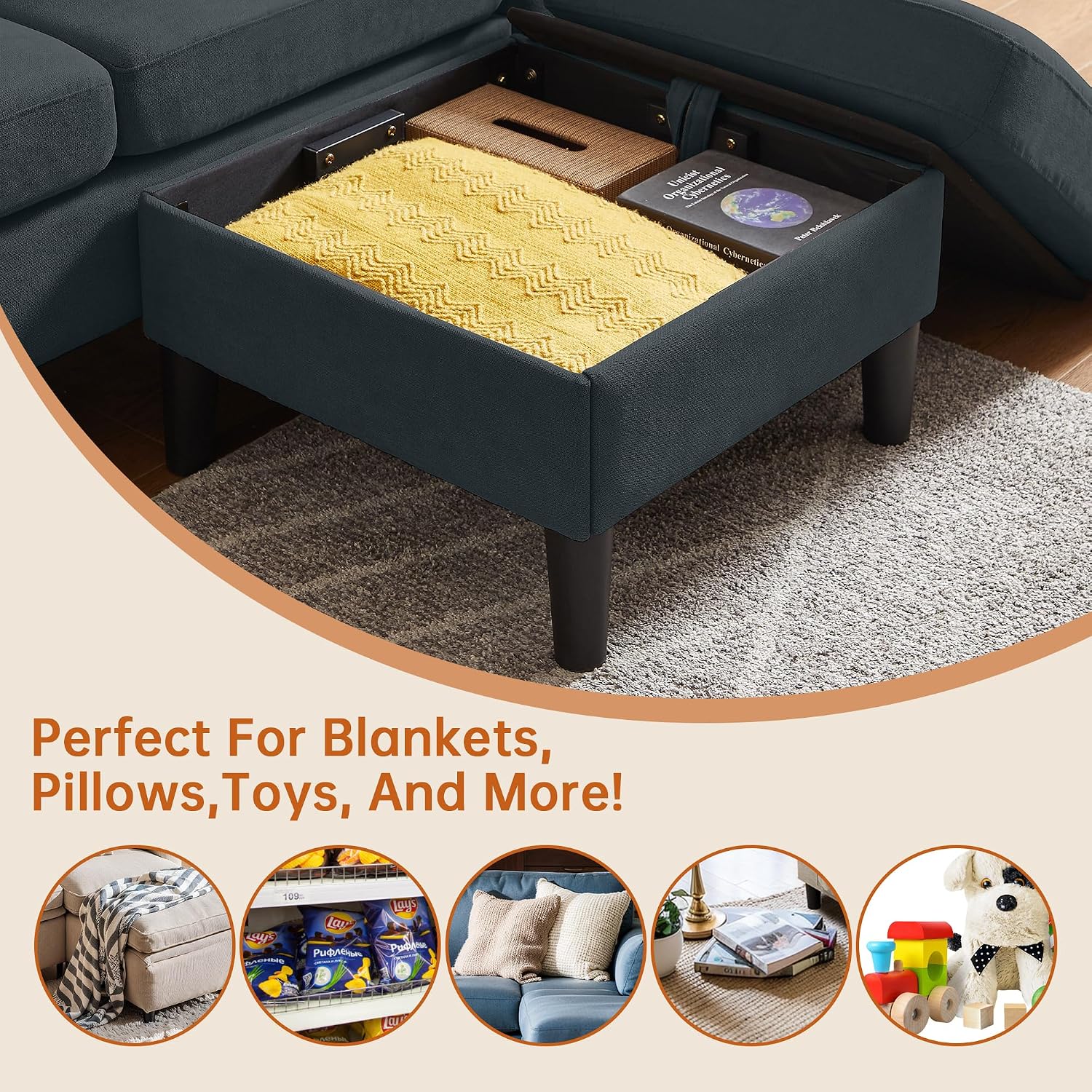 Convertible Sectional Sofa, Modern L Shaped 3-seat Sofa, 79' Linen Fabric Small Sectional Couch with Movable Ottoman, Couch for Small Spaces Living Room (Dark Grey)