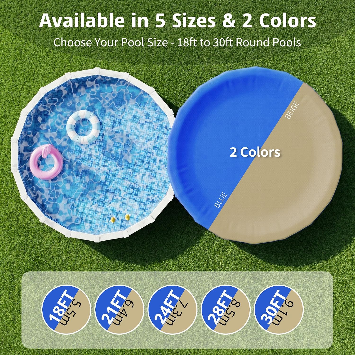 [Upgrade] 18ft/21ft/24ft/28ft Pool Cover for Above Ground Pools,21 Feet Winter Round Swimming Pool Cover with 4 Foot Overlap Extra Thick 500D Cable & Heavy-Duty Winch 21 Foot Round Pool Covers Beige