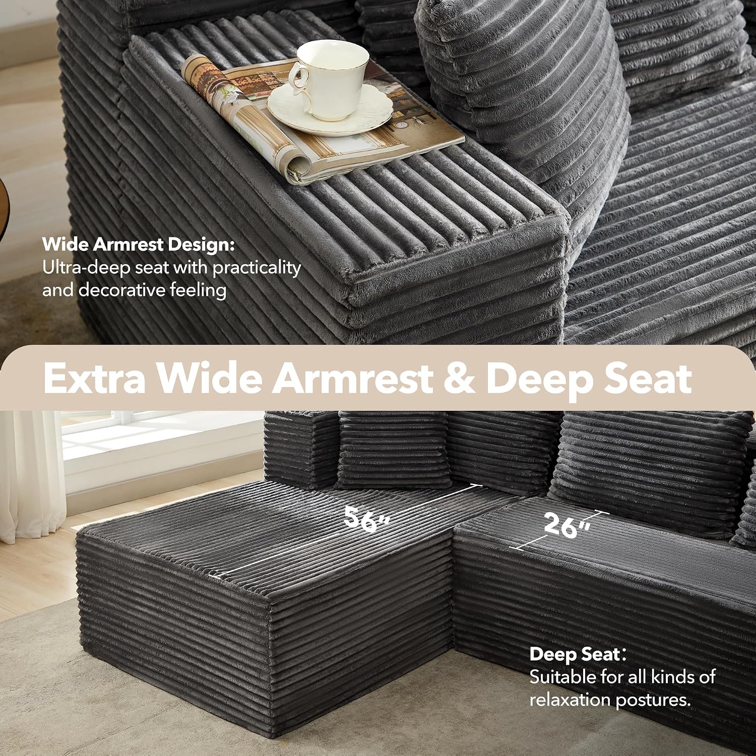 Modular Sectional Sofa Cloud Sectional Couch, 106' Comfy L Shaped Black Couches for Living Room,Oversized Sofa Sleeper with Deep Seat, No Assembly Required