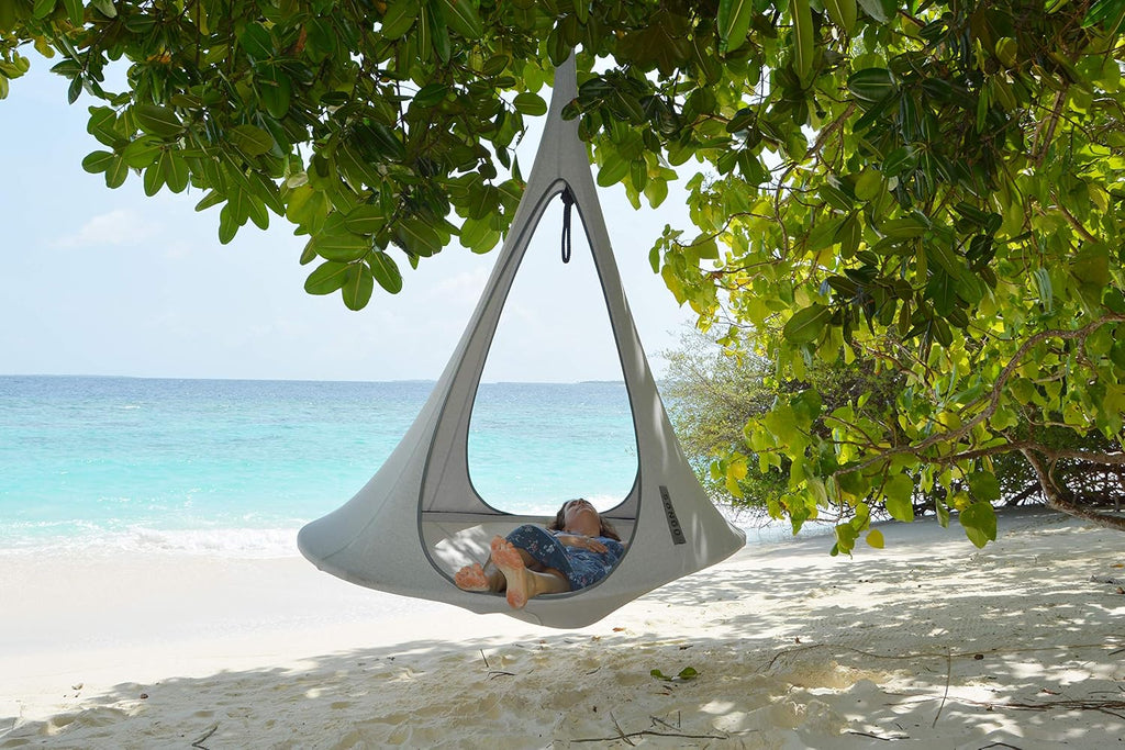 Vivere Cacoon Hanging Songo Chair- Indoor/Outdoor Olefin Canvas- 440 lb Capacity (Moon)