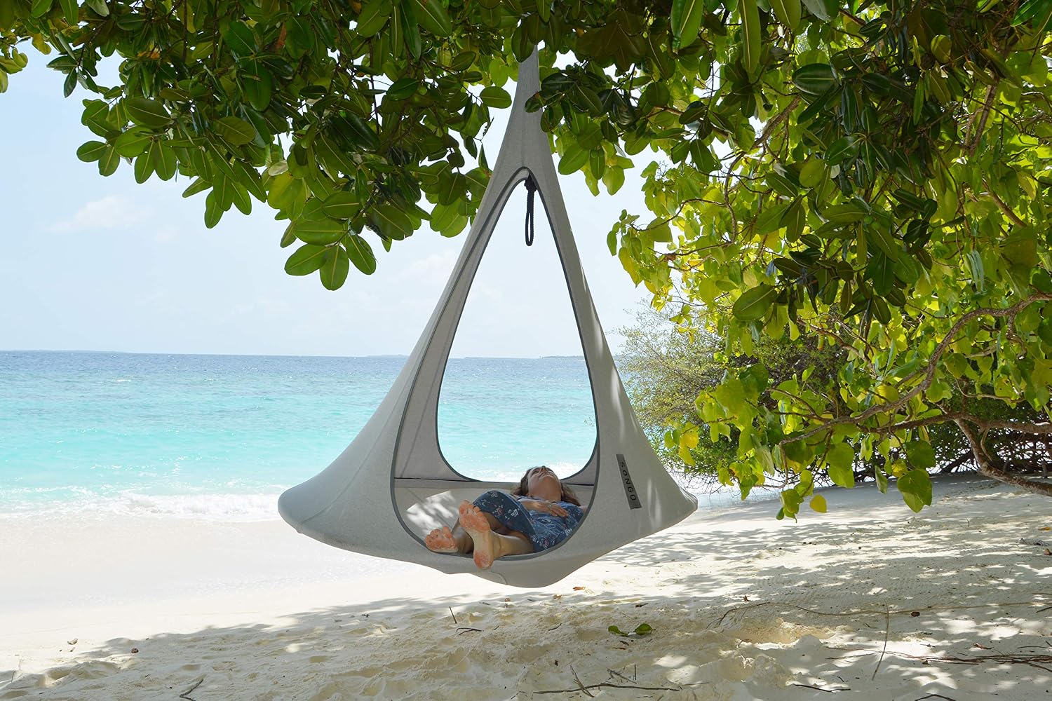 Vivere Cacoon Hanging Songo Chair- Indoor/Outdoor Olefin Canvas- 440 lb Capacity (Moon)