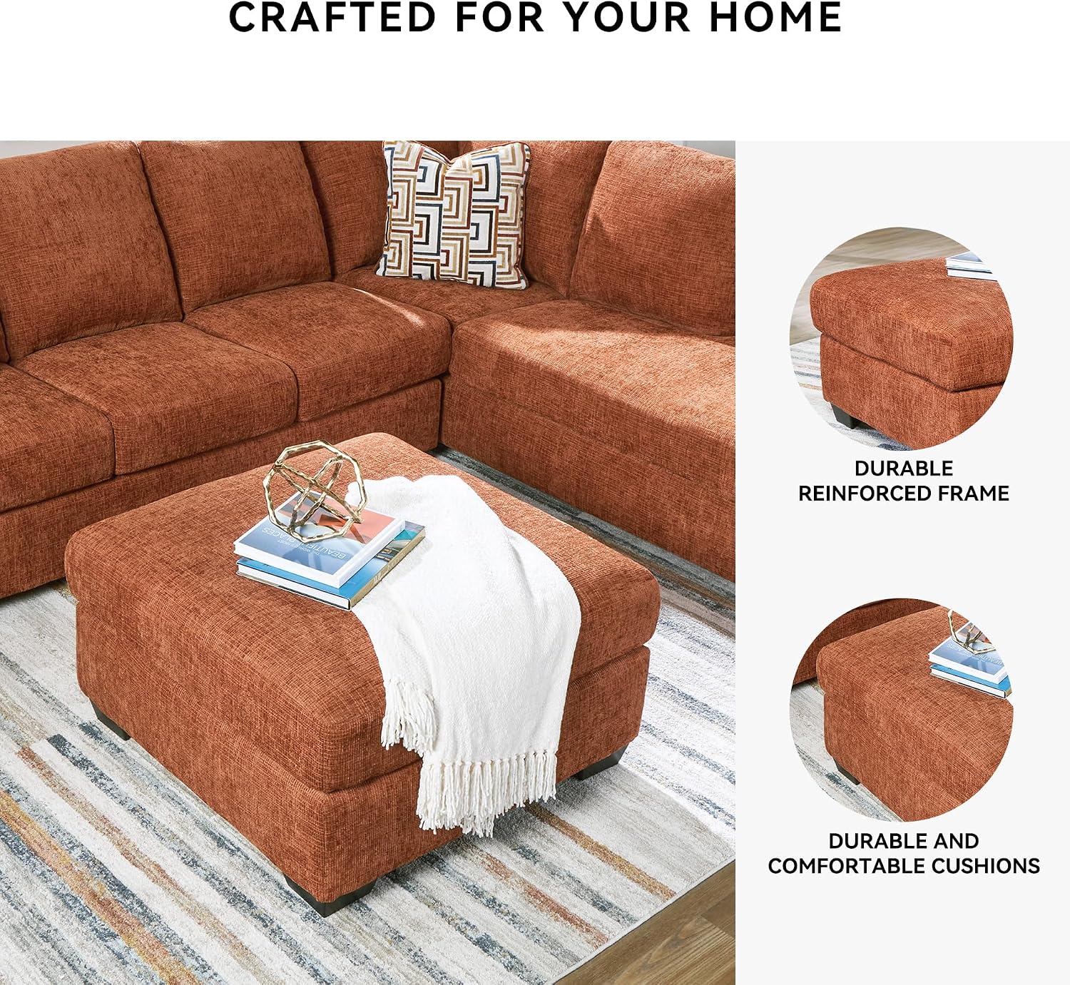 Signature Design by Ashley Aviemore Casual Square Oversized Accent Ottoman for Living Room, Orange