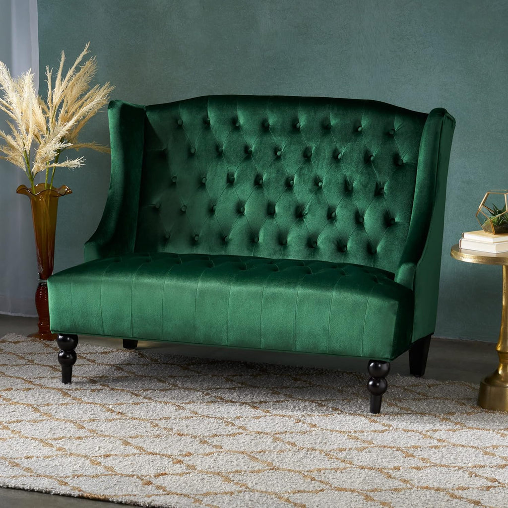 Emerald Modern Velvet Loveseat Sofa Couch, 50' Mid - Century Tufted Upholstered Small Love Seat Couch, Curved High Back 2-Seats Couches for Compact Space, Living Room, Apartment (Emerald)