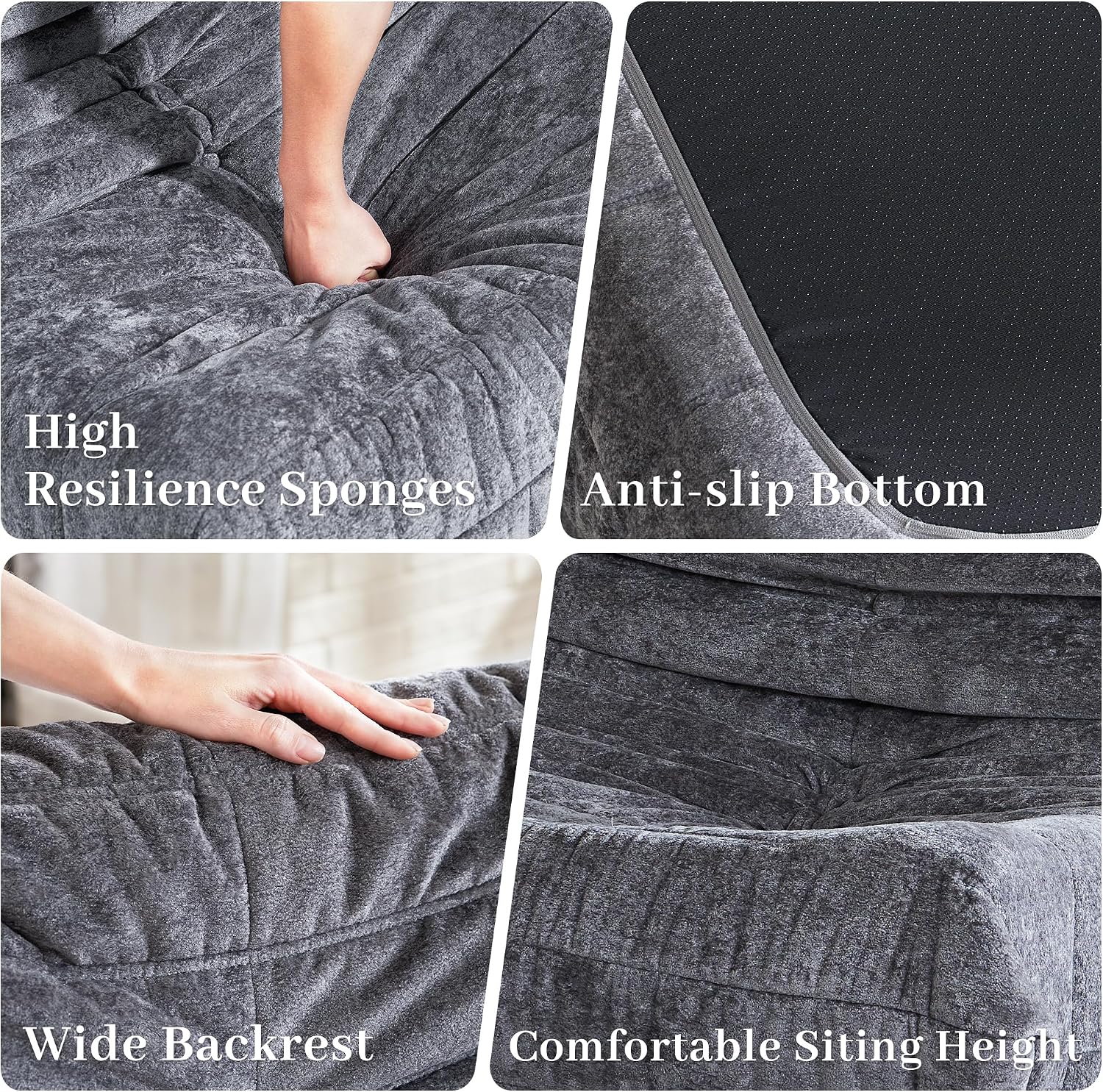 HABUTWAY Bean Bag Chair, Memory Foam Bean Bag Chairs for Adults, Fireside Corner Chair Lazy Floor Corner Sofa for Living Room, Bedroom, Dorm, Office (Grey)
