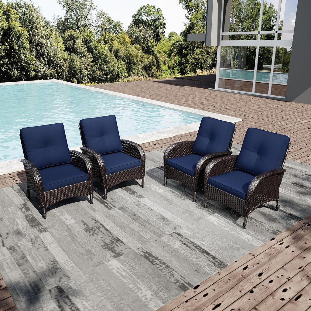 Joyside Wicker Patio Chairs, 4 Piece Rattan Outdoor Furniture with Thickened Cushions, High Back, Deep Seating, Wide Armrest, Outdoor Chairs for Porch, Deck