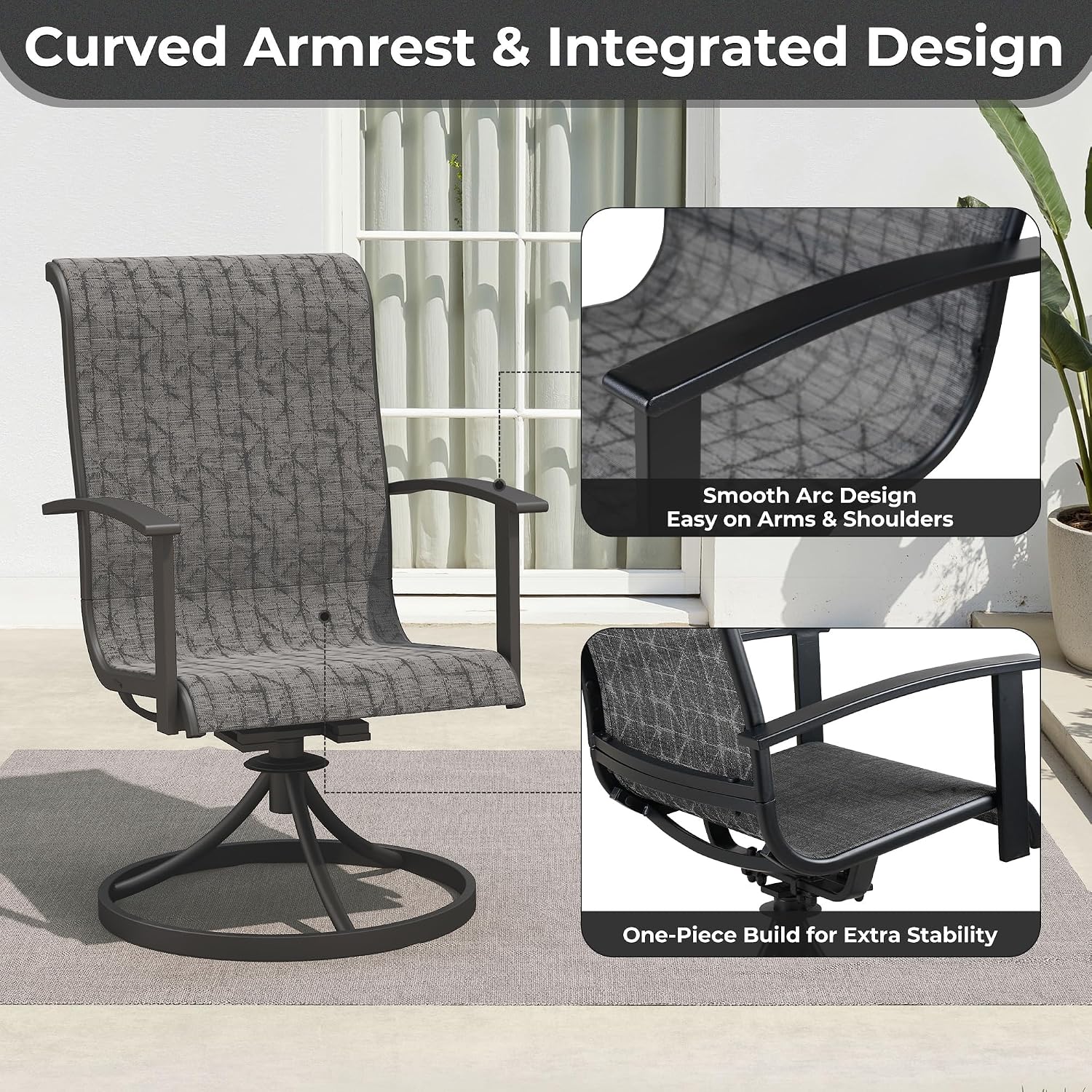 Grand patio Outdoor Swivel Dining Chairs 4-Piece Patio Dining Chairs Set Mesh Sling Patio High Back Swivel Rockers, Black & Grey Plaid