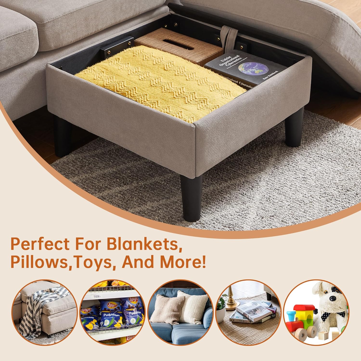 Convertible Sectional Sofa Couch with Ottoman, 79' Modern L Shaped 3 Seat Sofa, Linen Fabric Small Sectional Couch with Movable Storage Ottoman for Small Spaces Living Room (Beige)