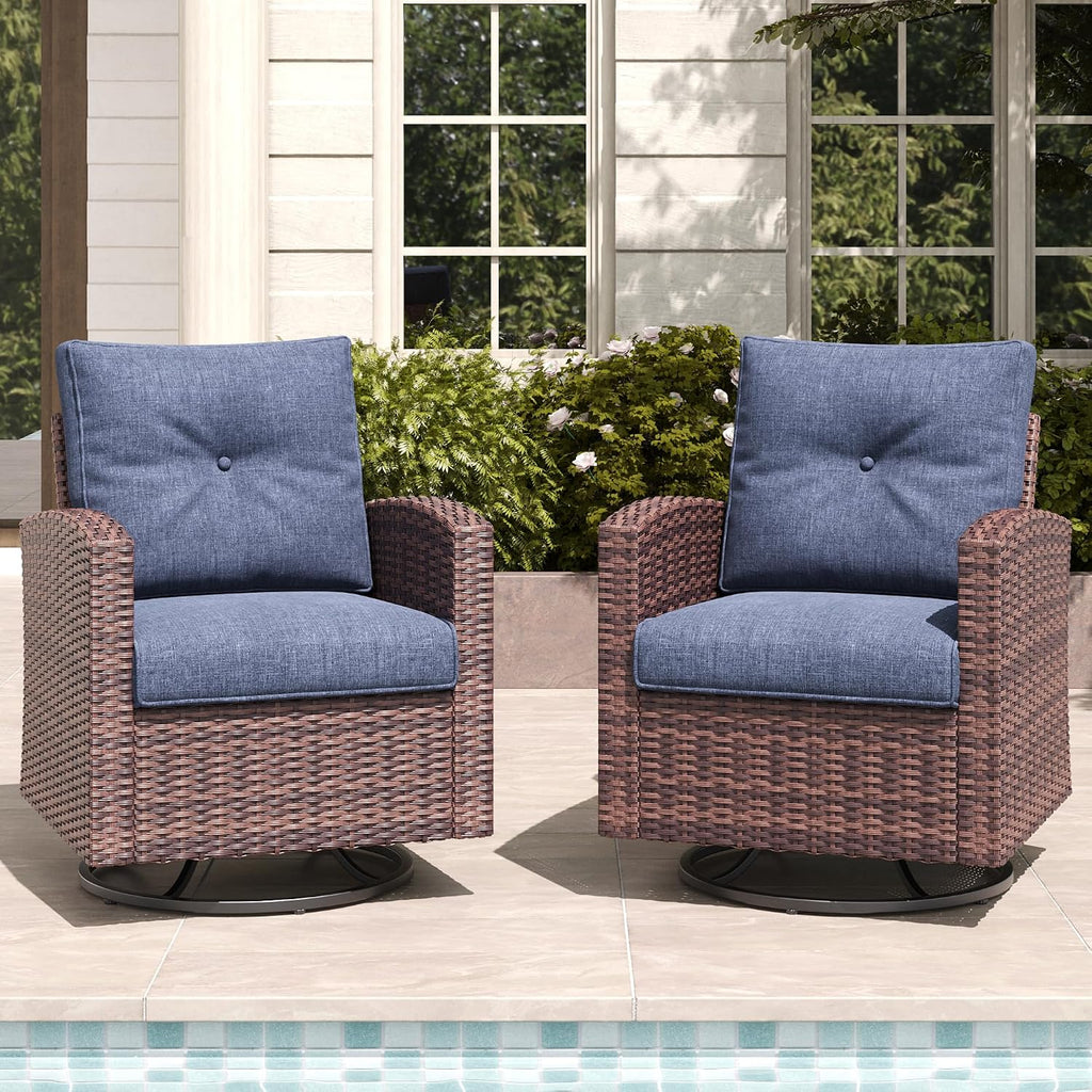 LayinSun 2 Pieces Outdoor Swivel Rocker Chair Set of 2, 360 Degree Rattan Wicker Swivel Chairs Patio Bistro Set for Porch