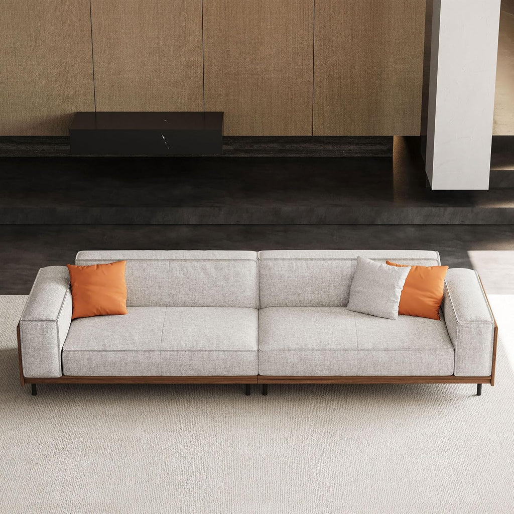 Modern 4-Seater Upholstered Fabric Sofa for Living Room –111.81 inch Comfortable Timecloud Couch with Wood Frame and Metal Legs, Easy Assembly, Ideal for Office, or Living Room, Gray