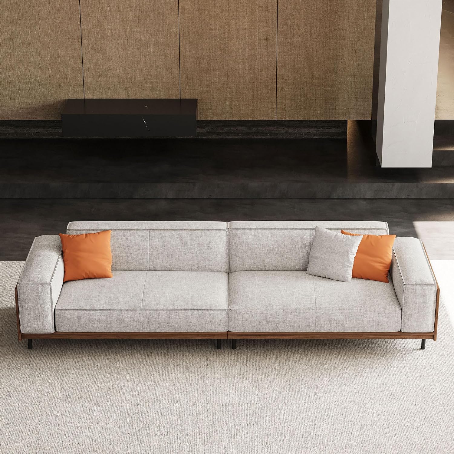 Modern 4-Seater Upholstered Fabric Sofa for Living Room –111.81 inch Comfortable Timecloud Couch with Wood Frame and Metal Legs, Easy Assembly, Ideal for Office, or Living Room, Gray