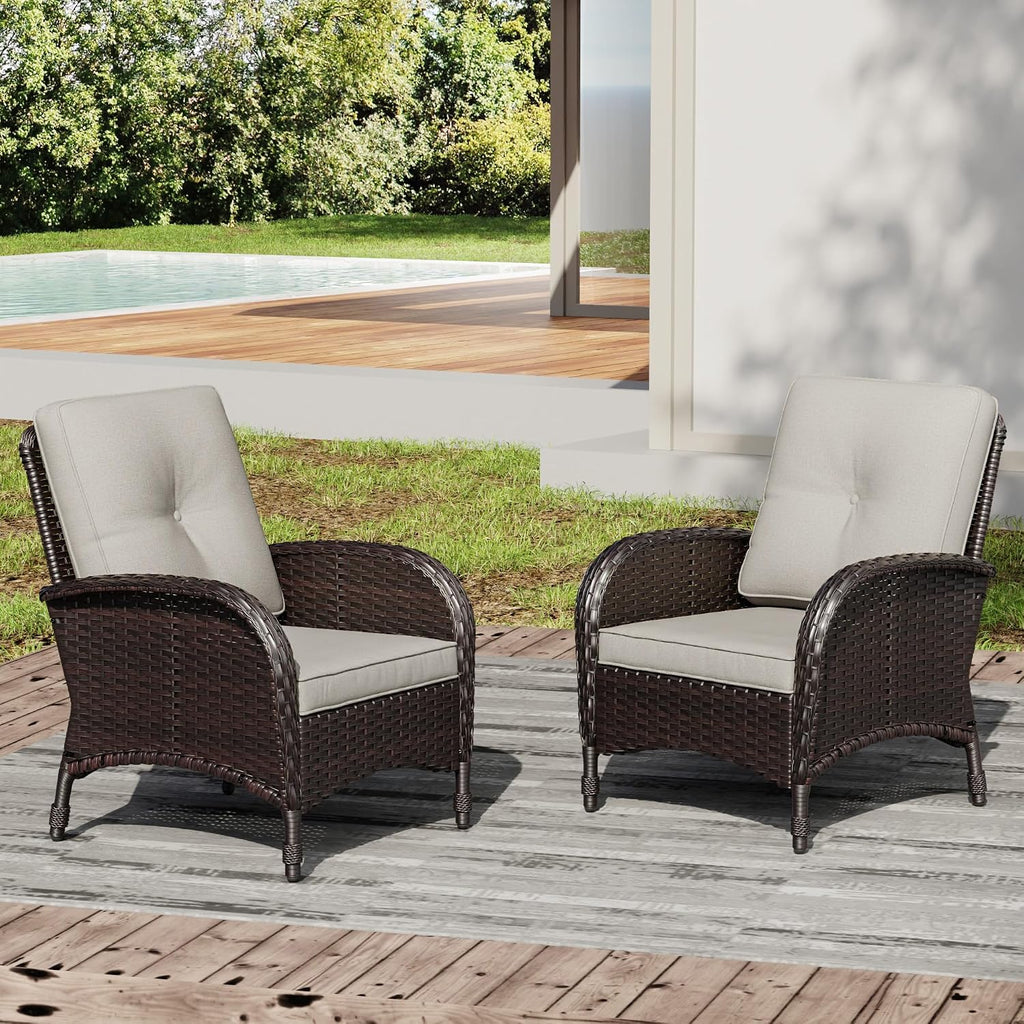 Joyside Wicker Patio Chairs Set of 2, Rattan Outdoor Furniture with Thickened Cushions, High Back, Deep Seating, Wide Armrest, Outdoor Chairs for Porch, Deck